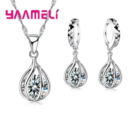 Jewelry Set for Women 925 Sterling Silver Color Cute Round Drop Shape Pendant Necklace Hoop Earring Big Promotion Sale