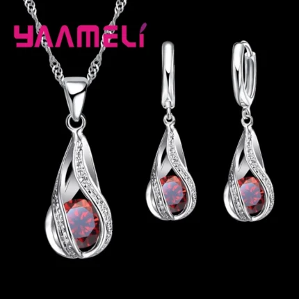 925 Sterling Silver Crystal Necklace Earrings Wedding Accessory Fashion Cubic Zircon Bridal Jewelry Sets For Women Gifts