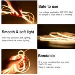 UL Listed COB LED Strip Light 320 480 LEDs/m 16.4ft High Density Flexible Tape Ribbon 3000-6500K RA90 Led Lights DC12V 24V - Image 5