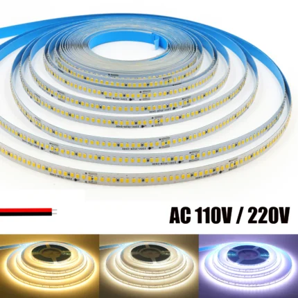 AC 110V 220V LED Strip With 2PIN Cable 240Leds/M IP44 3000K 4000K 7000K Self Adhesive Flexible Ribbon Stripe Home Decor Light