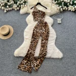 Women Pant Set Two Piece Sets Leopard Print Wrap Hip Round Neck Sleeveless Sexy Short Tops Long Pants High Waist Y2k Streetwear - Image 2