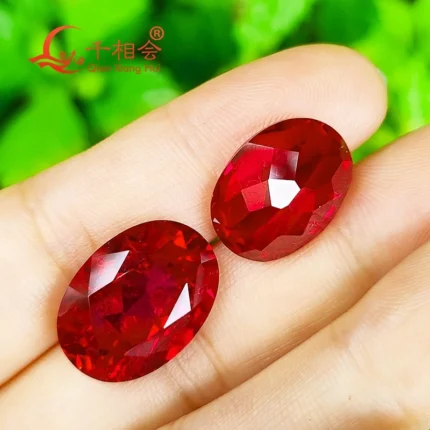 Loose Oval Shape Natural Cut Artificial Red Lab grown Created Ruby Gem Stone with Minor Cracks Inclusions for Jewelry Making AGL