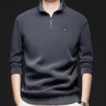 Winter Men's Classic Solid Sweatshirts Quarter Zip Wool Pullover Daily Outdoor Sporty Long-sleeved Male Tops - Image 4