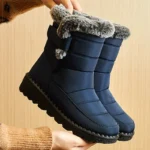 Boots Waterproof Fur Boots For Snow Women's Winter Shoes Low Heels Women Middle Boots Winter Footwear Warm Combat Shoes Woman