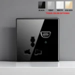 European British French Standard Tempered Glass Switch Socket with Indicator Light , Self-Reset 1 2 3 4 Gang Wall Panel Outlets - Image 6