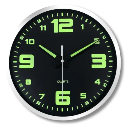 A unique luminous plastic glass wall clock, 8-16 inch modern round silent glow clock, powered by AA batteries, suitable for game