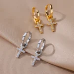 Zircon Cross Drop Earring for Women 2023 Gold Color Stainless Steel Earrings Luxury Ear Buckle Jewelry Wedding Gifts pendientes - Image 6