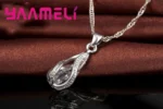 Hot Water Drop CZ 925 Sterling Silver Jewelry Set For Women Pendant Necklace Hoop Earrings Wedding Party Ceremoey Anel - Image 4