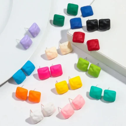 Lovely 9Pairs/set Colorful Acrylic Thumping Earrings for Women Girls Star Square Round Earrings Trend Jewelry