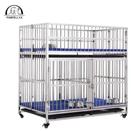 Large Crate Dog Cage Stainless Steel with Solid Pattern Pallet Tray Type