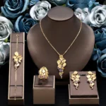 Dubai Saudi Arabia Trendy Gold Plated Pendant 4pcs Necklace Set Fashion Women Cubic Zirconia Jewelry Sets Bridal Accessories - Image 2