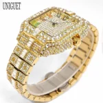 UNIGUET Luxury Diamond Quartz Watch for Men Rainbow Dial Calendar Hip Hop Iced Out Gold Wristwatch Mens Fashion Accessory 2025 - Image 5