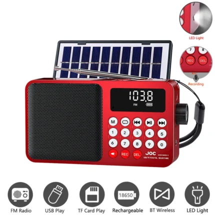 Solar FM Radio Portable Bluetooth Speaker with LED Light support Recording TF Card USB Play Wireless Speaker Radio FM Receiver