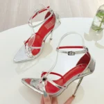 Liyke Sexy Gold Silver Ankle Cover Strap Sandals Women Shoes Fashion Metal Decoration Pointed Open Toe Party Club Stripper Heels - Image 3