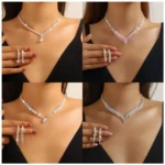 Ladies' Fashionable Silver-Plated And Diamond-Encrusted Metal Necklace, Earrings Set, Bride'S Wedding Attire And Accessories - Image 2