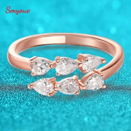 Smyoue Water Drop Certified Moissanite Ring for Women Lab Diamond Promise Band Pure S925 Silver Female Crown Single Tail Rings