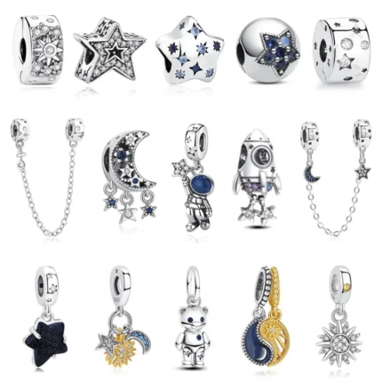 925 Sterling Silver Charm Love Star Moon Sun Spaceman Pendant Beads Charms Fit Original Bracelets Necklaces Jewelry For Women