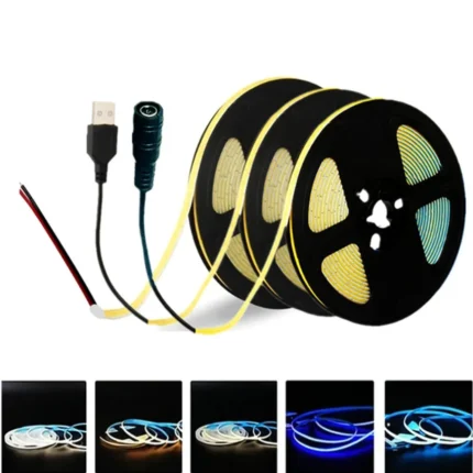 DC 5V/12V USB COB Strip 5mm 400Leds/M White/Ice Blue/Neutral light/Warm Flexible Ribbon Rope Night Lamp TV Backlight LED Strip