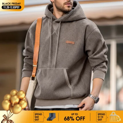 Maden Vintage Gray Hooded Sweatshirt Heavyweight Thick Pullover with Pocket for Men's Autumn and Winter Casual Versatile Tops