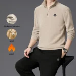 Winter Men's Classic Solid Sweatshirts Quarter Zip Wool Pullover Daily Outdoor Sporty Long-sleeved Male Tops