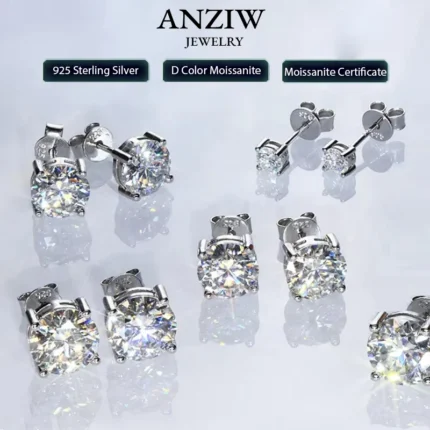 Certified 4mm-10mm D Color Moissanite Stud Earrings for Women Men Silver 925 Piercing Ear Sparkling Lab Diamond Wedding Jewelry