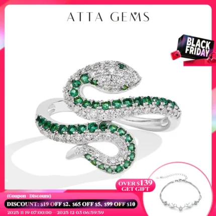ATTAGEMS Full Moissanite Ring Snake Shaped DVVS1 Color Diamond 925 Sterling Silver For Women Men Wedding Rings Party Certified