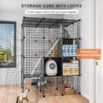 Large Cat Cage Indoor with Storage Cube Catio Outdoor Cat Enclosure Indoor Metal Wire Kennels Detachable Cat Crate Playpen 3x3x4 - Image 2