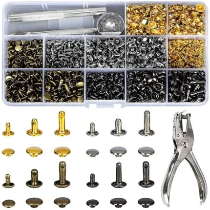 Metal Double Cap Rivets Stud Round Spike Nail With Tool Kits For Shoes Bag Belt Leathercraft Repair Clothing Garment Accessories