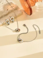 Roman Fashion Double Ring Necklace Bracelet Earring Set Women's Jewelry - Image 4