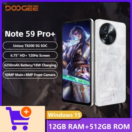 Global Version DOOGEE Note59 Pro+ 5G Smartphone 36GB(12+24) 512GB 6.75" HD+ 120Hz UNISOC T8200 50MP Camera 6250mAh Battery NFC