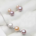 Wedding 925 Silver Natural Freshwater Pearl Necklace Earrings Set,Multi Color Pearl Jewelry Set Wife Mother Birthday Gift Black
