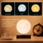 Levitating Moon Magnetic Floating Night Light, 3 Colors Temperature, Creative Table 3D LED Lamp with Wooden Base for Gift Office - Image 2