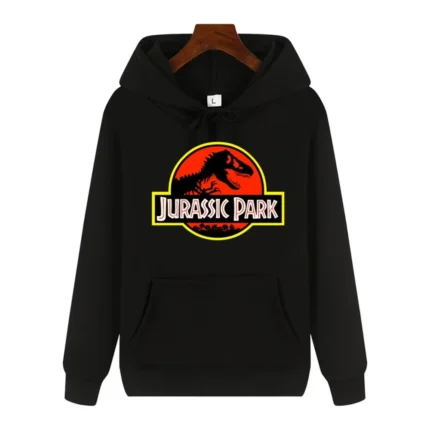 2025 Men's high-end quality Jurassic Park pattern print Autumn Winter thick warm outdoor hooded hoodie Harajuku Leisure fashion