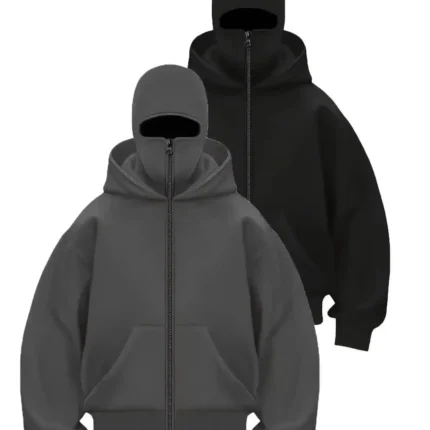 Men and women Balaclava Y2K Gothic Harajuku winter Warm new item double hooded sweatshirt men's hooded mask zipper sports Jacket