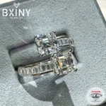 BXINY Double Asscher Cut Moissanite Rings S925 Silver GRA Certified Lab Diamond Adjustable Band for Women Men Gifts Fine Jewelry