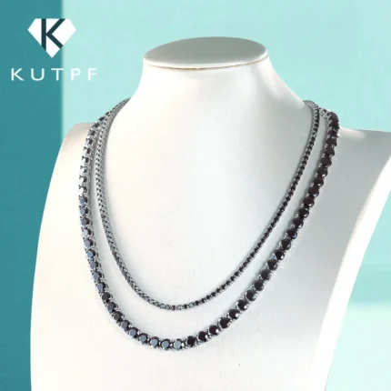 3/4/5/6.5mm Black Moissanite Tennis Necklaces with Certificates 925 Sterling Silver Lab Diamond Hiphop Neck Chain For Women Men