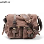 WANTING Canvas Leather Men Messenger Bags Big Satchel Shoulder Bags Male Laptop Briefcase Travel Handbag - Image 6