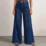 "Women’s Deep Blue Wide Leg Jeans - Stylish Denim Trousers for Comfort and Versatility - Image 6