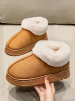 2025 High Quality of Women's Fashion Snow Boots Fluffy Plush Faux Fur Soft Slippers Winter Indoor Comfortable Home men's Shoes - Image 2