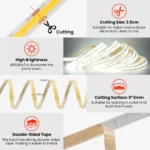 5M 10M 12V 24V COB LED Strip Light IP67 Waterproof DC Plug/2Pin Wire RA90 480LEDs/m Hight Bright Flexible Tape 3000K 4000K 6000K - Image 4