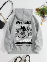 2025 cross-border e-commerce unisex printed hoodie with black cat and letter pattern hoodie, casual and comfortable long sleeved - Image 2