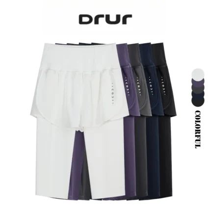 DRUR Knee Length Yoga Pants Summer 2 In 1 Gym Running Shorts Women High Waist Workout Leggings Yogawear Fitness Clothing New