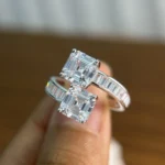 BXINY Double Asscher Cut Moissanite Rings S925 Silver GRA Certified Lab Diamond Adjustable Band for Women Men Gifts Fine Jewelry - Image 2