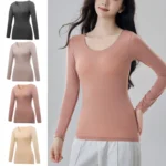 2pcs Women Thermal Underwear Long-sleeved T-shirt Basic Pullover Autumn Winter Ladies Elastic Tights Bottoming Shirt Warmer Top - Image 3