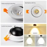 Spot Led Downlight Recessed Ceiling Lamp Dimmable white black Indoor 360° Adjustable Living Room - Image 4