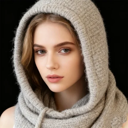 Winter Balaclava Hat Scarf for Women Knitted Hooded Caps Outdoor Warm Slouchy Warm Skiing Hat Outdoor Ear Protection Beanies