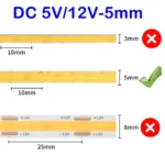 DC 5V/12V USB COB Strip 5mm 400Leds/M White/Ice Blue/Neutral light/Warm Flexible Ribbon Rope Night Lamp TV Backlight LED Strip - Image 5