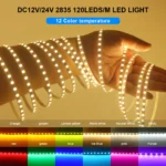 DC 12V 24V 2835 120LEDs/M LED Strip White/Green/Red/Blue/Pink/Yellow/Ice Blue IP21 Flexible Ribbon Tape Rope Light 5M 10M/Roll - Image 2